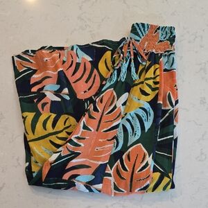 Wide Leg Tropical Leaf Pants - Multicolor